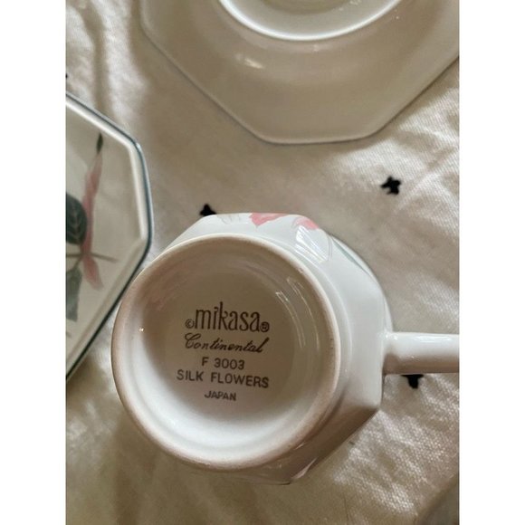 Mikasa Lot of 2 VTG Continental Teacup and Saucer Sets Pink Silk Flowers F 3003 - Picture 8 of 9